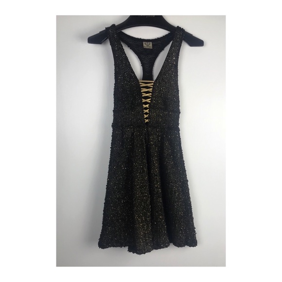 Angel Biba LF Black & Gold Metallic Textured Dress - Picture 5 of 7